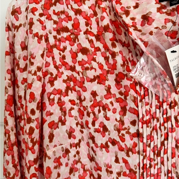 TALBOTS Orange Coral Abstract Patterned Pintucked Career Blouse Size S NWT $90 - Picture 6 of 11